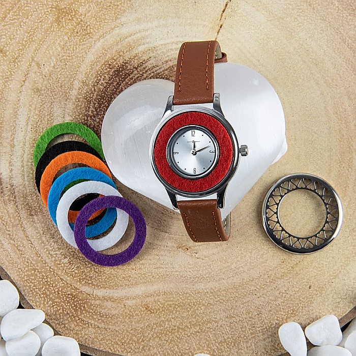 Ceas Aromaterapie “Heart” din Otel Inoxidabil, Curea din Piele Ecologica Maro [7]