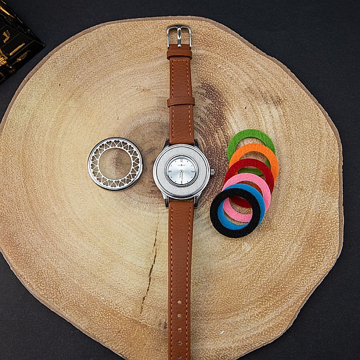 Ceas Aromaterapie “Heart” din Otel Inoxidabil, Curea din Piele Ecologica Maro [11]