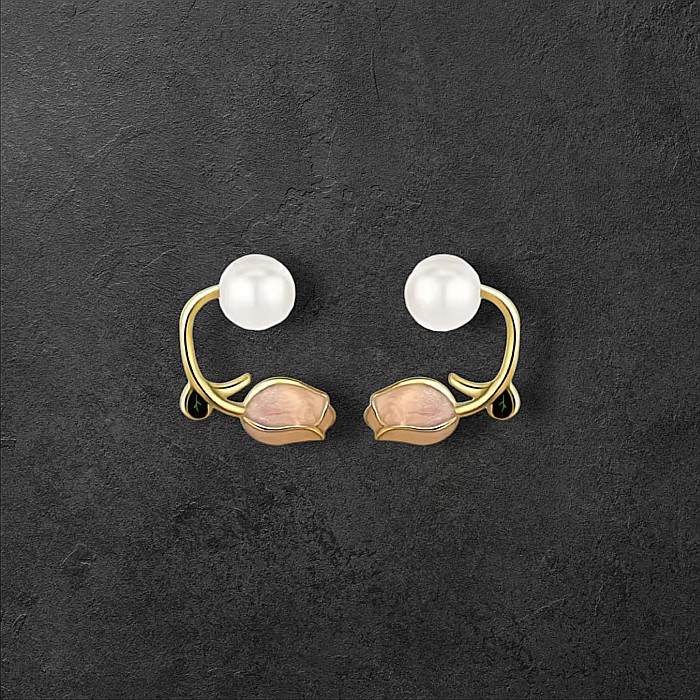 Cercei argint 925 eleganti cu model Lalea si Perla naturala [4]