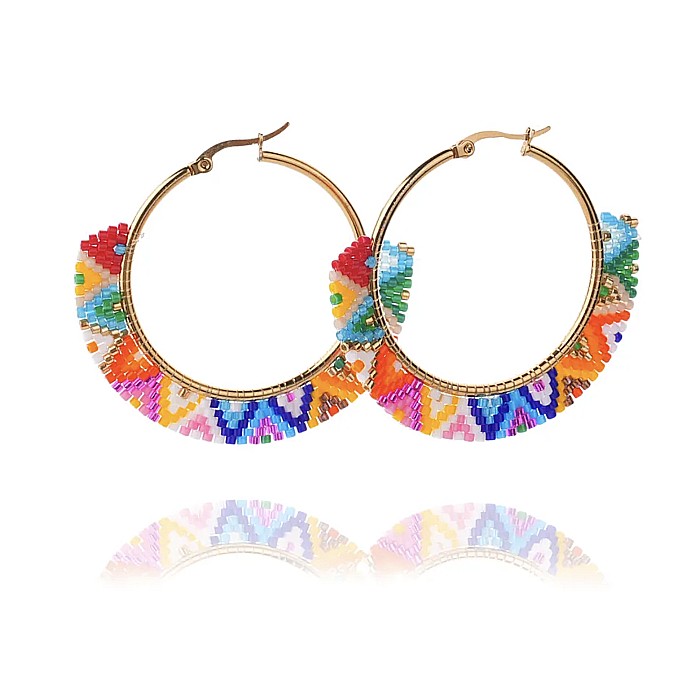 Cercei boho cerc mare din mărgele Miyuki, 4 cm, curcubeu [1]