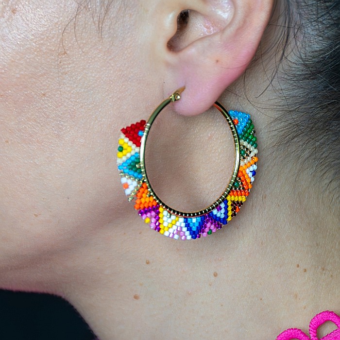 Cercei boho cerc mare din mărgele Miyuki, 4 cm, curcubeu [3]