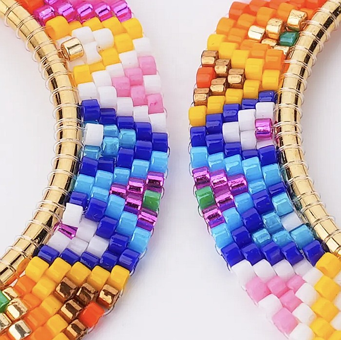 Cercei boho cerc mare din mărgele Miyuki, 4 cm, curcubeu [2]