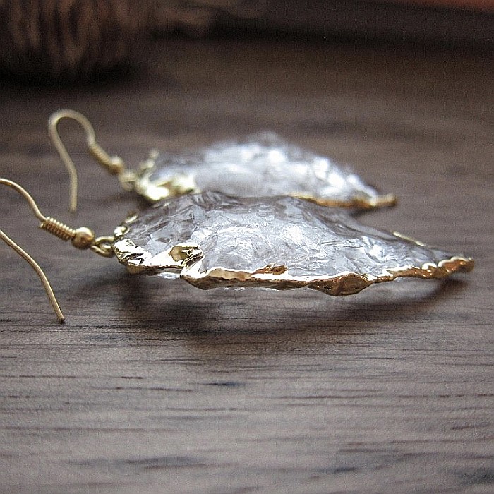 Cercei cristal cuart alb stanca model sageata placat cu aur 18K Boho Ameya [4]