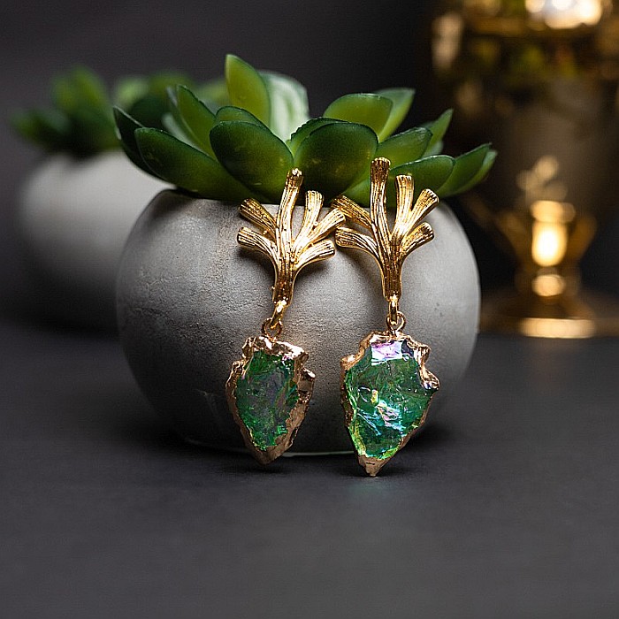 Cercei cristale cuart Dangle placati cu aur, eleganti, Tanisha [5]