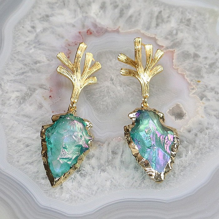 Cercei cristale cuart Dangle placati cu aur, eleganti, Tanisha [4]