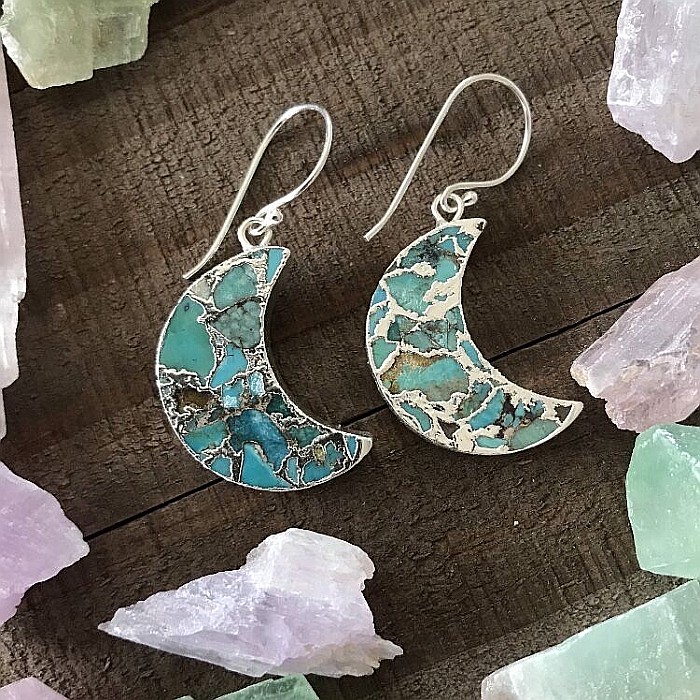 Cercei cristale Dangle Turcoaz, piatra bruta, Moon placati cu aur de 18K [1]
