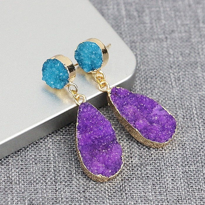 Cercei cristale Druzy Agate picatura Bimala placat cu aur 18K [4]