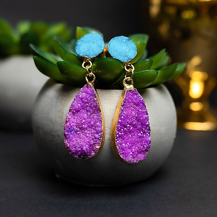 Cercei cristale Druzy Agate picatura Bimala placat cu aur 18K [8]