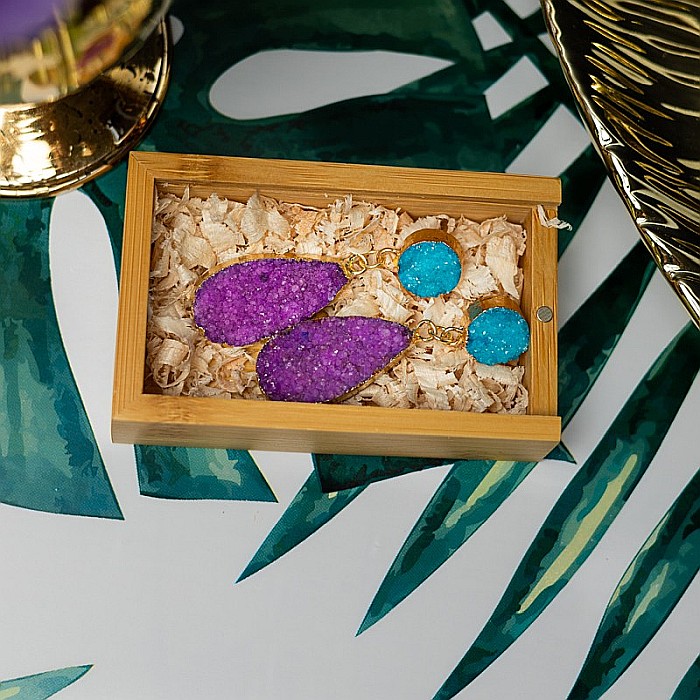 Cercei cristale Druzy Agate picatura Bimala placat cu aur 18K [6]