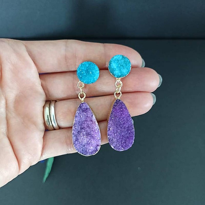 Cercei cristale Druzy Agate picatura Bimala placat cu aur 18K [5]