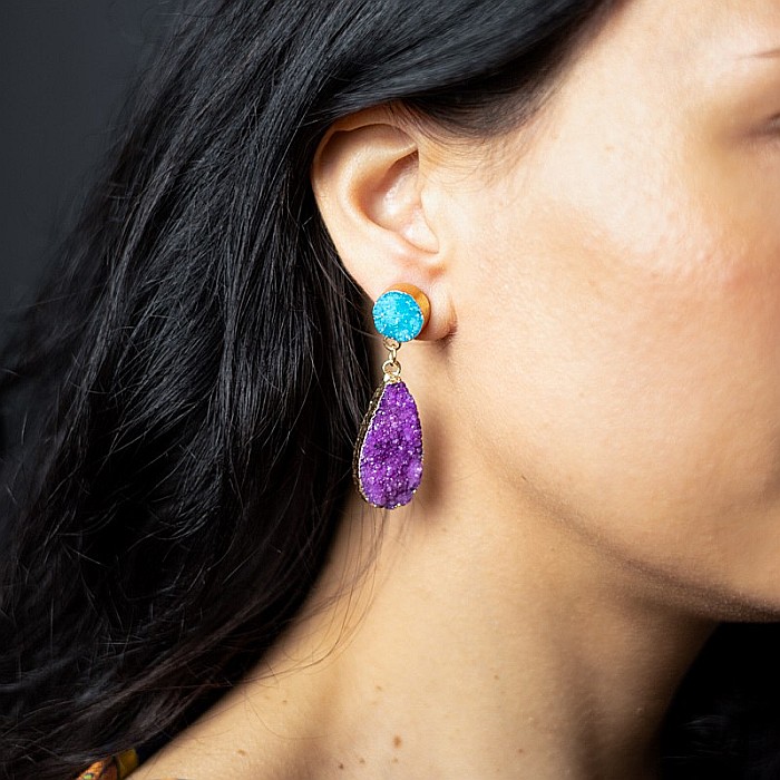 Cercei cristale Druzy Agate picatura Bimala placat cu aur 18K [9]