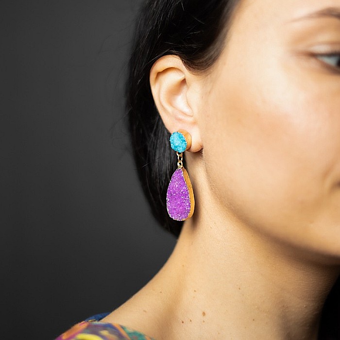 Cercei cristale Druzy Agate picatura Bimala placat cu aur 18K [2]