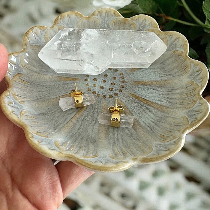 Cercei din cuart transparent, model minimalist Saren, din alama placata cu aur [2]