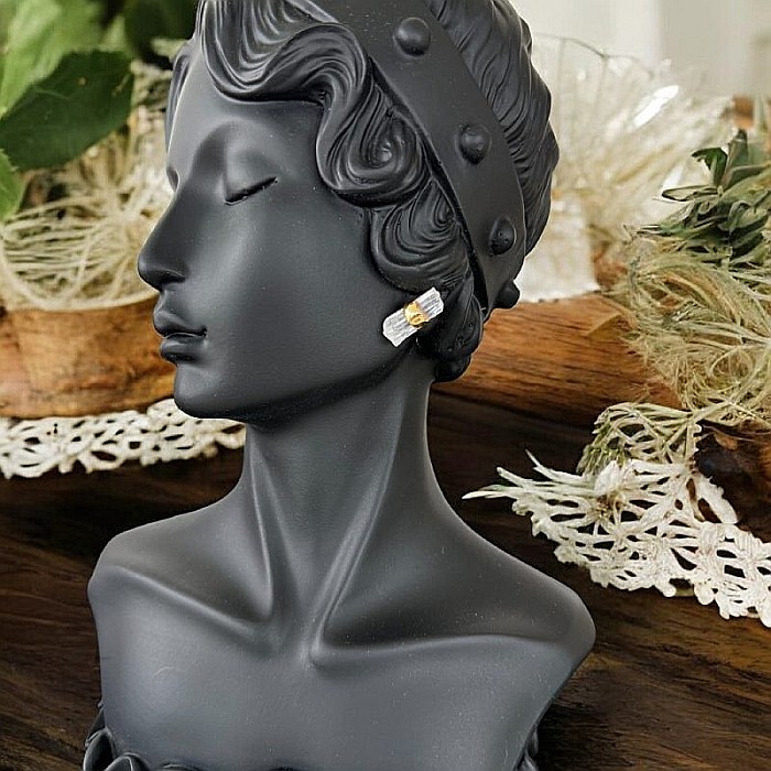 Cercei din cuart transparent, model minimalist Saren, din alama placata cu aur [3]