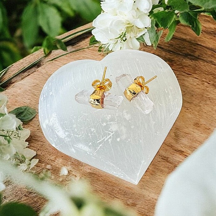 Cercei din cuart transparent, model minimalist Saren, din alama placata cu aur [4]