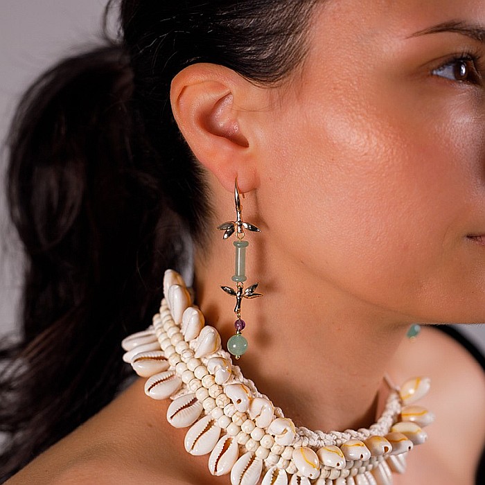 Cercei drop eleganti din jad verde Ryna ❤️ placati cu aur [2]