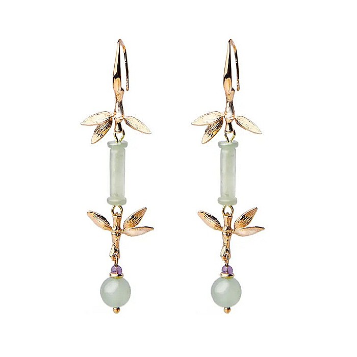 Cercei drop eleganti din jad verde Ryna ❤️ placati cu aur [6]