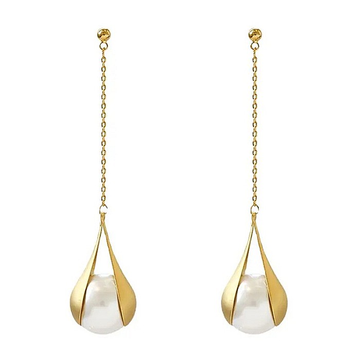 Cercei drop lungi cu perla sintetica Vimala❤️ [5]