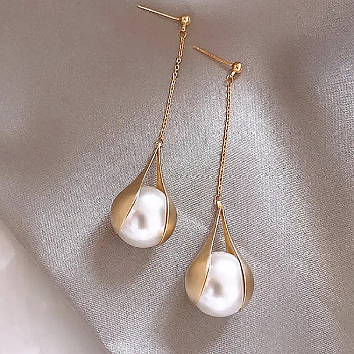 Cercei drop lungi cu perla sintetica Vimala❤️ [6]