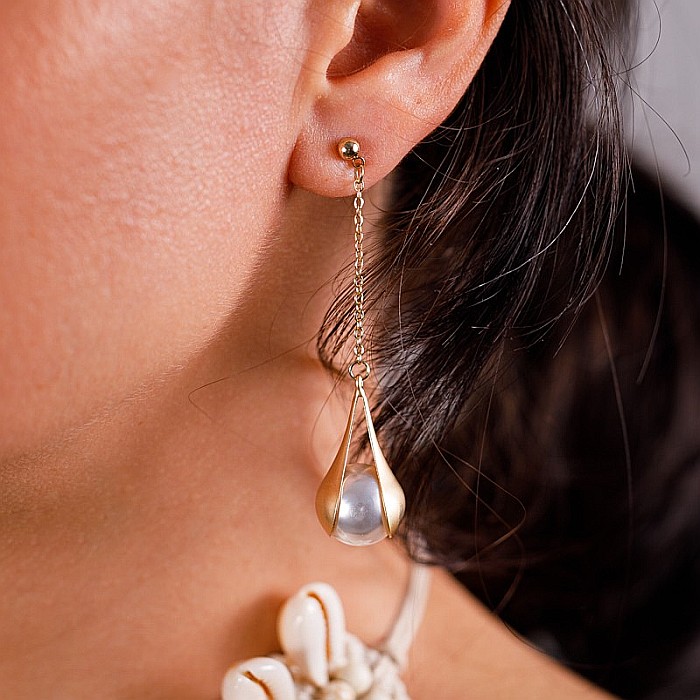 Cercei drop lungi cu perla sintetica Vimala❤️ [9]