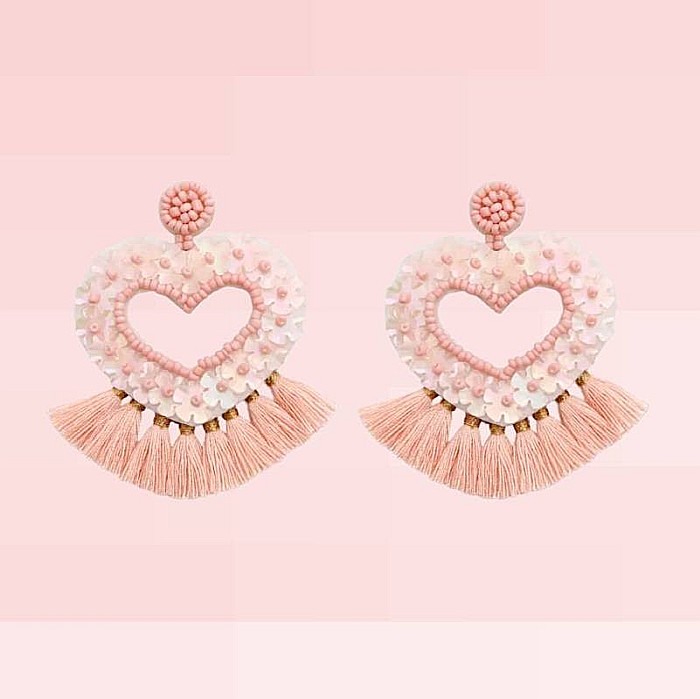 Cercei Jhumka din margele Miyuki, in forma de inima, stil indian, culoare roz [1]