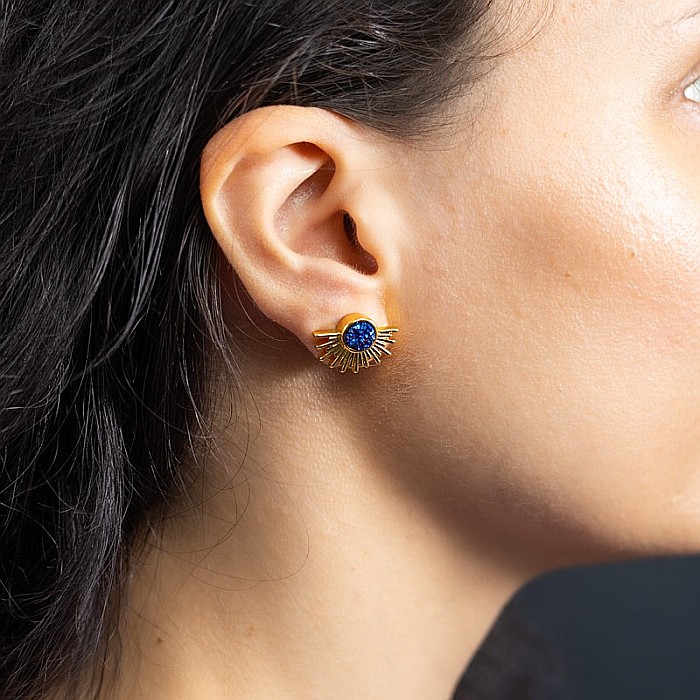 Cercei Kanya in forma de soare cu piatra druzy naturala, placati cu aur de 18K [12]