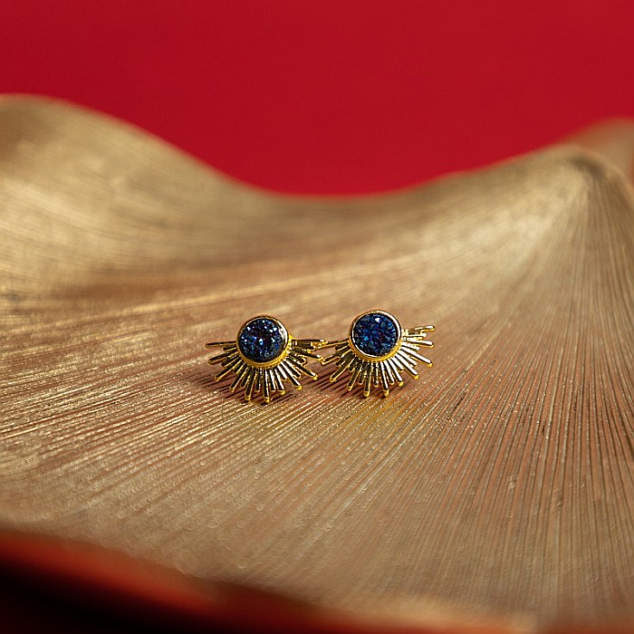 Cercei Kanya in forma de soare cu piatra druzy naturala, placati cu aur de 18K [17]