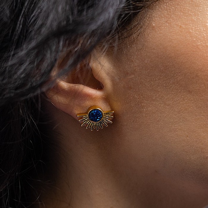 Cercei Kanya in forma de soare cu piatra druzy naturala, placati cu aur de 18K [8]