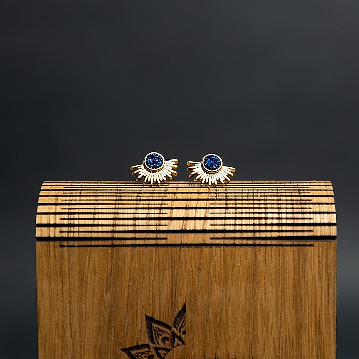 Cercei Kanya in forma de soare cu piatra druzy naturala, placati cu aur de 18K [14]