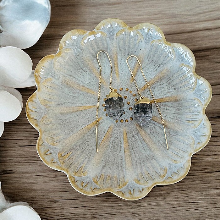 Cercei lungi drop cu cristal brut de Diamant Herkimer placati cu aur [7]