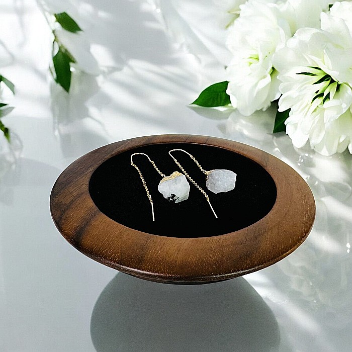 Cercei lungi drop cu cristal brut de Opal Alb Dendritic placati cu aur [5]