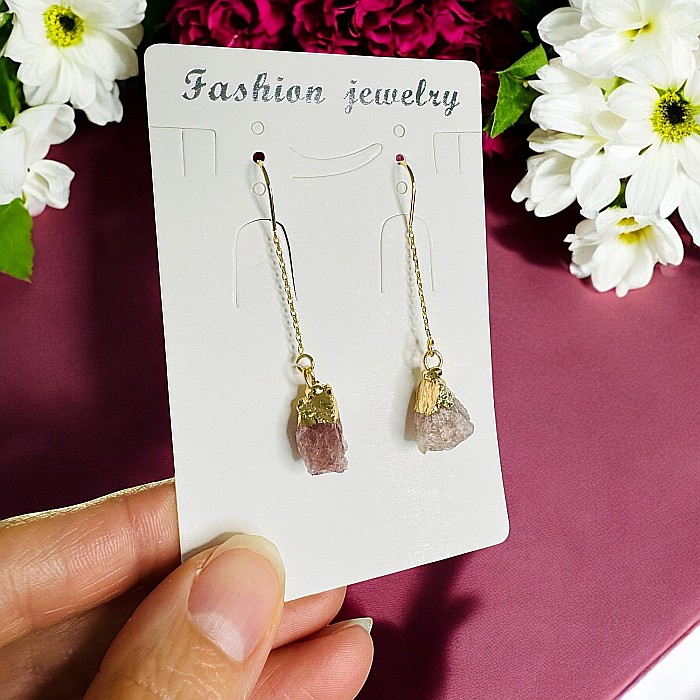 Cercei lungi drop cu cristal brut de Rubin placati cu aur [5]