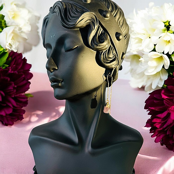 Cercei lungi drop cu cristal brut de Rubin placati cu aur [6]