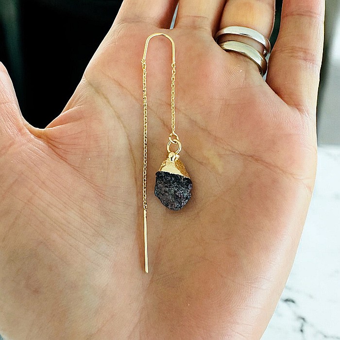 Cercei lungi drop eleganti cu cristal brut de Granat placati cu aur [6]