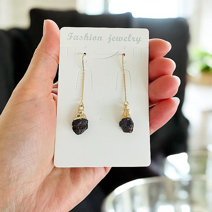 Cercei lungi drop eleganti cu cristal brut de Granat placati cu aur [5]