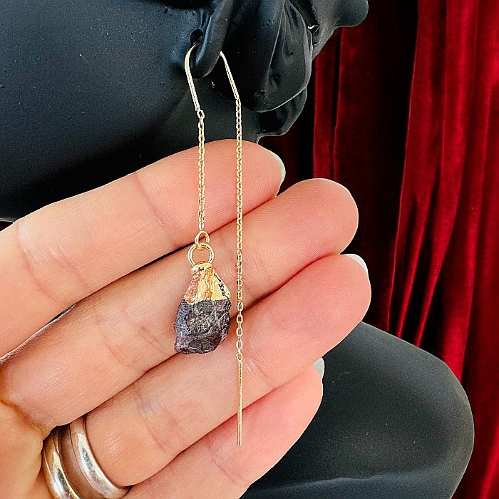 Cercei lungi drop eleganti cu cristal brut de Granat placati cu aur [3]