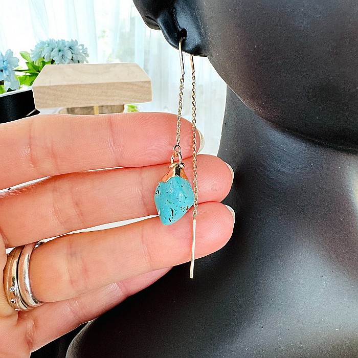 Cercei lungi drop eleganti cu cristal de Turcoaz placati cu aur [6]