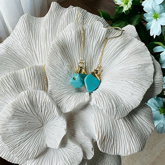 Cercei lungi drop eleganti cu cristal de Turcoaz placati cu aur [9]