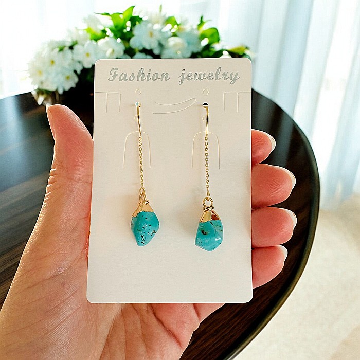 Cercei lungi drop eleganti cu cristal de Turcoaz placati cu aur [3]