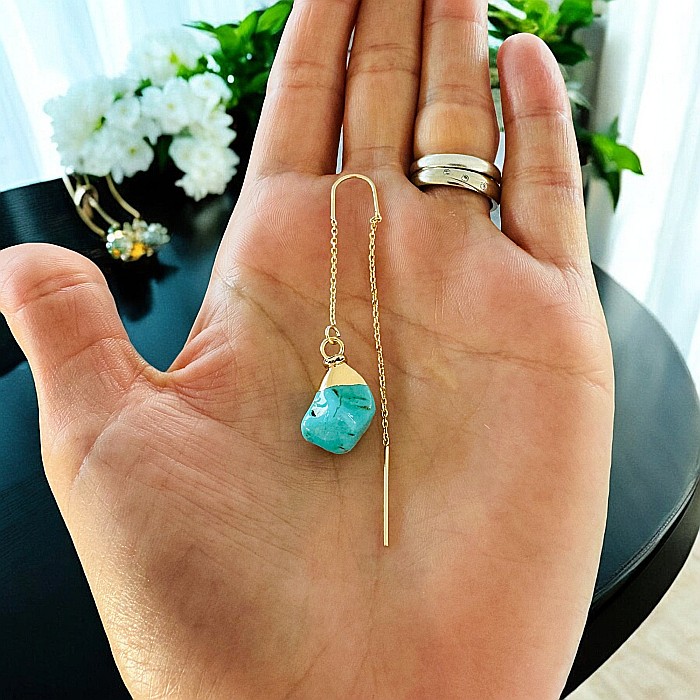 Cercei lungi drop eleganti cu cristal de Turcoaz placati cu aur [2]