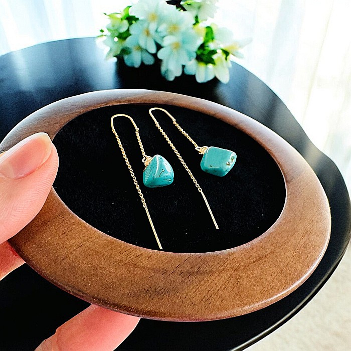 Cercei lungi drop eleganti cu cristal de Turcoaz placati cu aur [5]