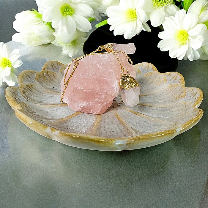 Cercei lungi drop eleganti Elara cu cristal brut de Cuart Roz placati cu aur [3]