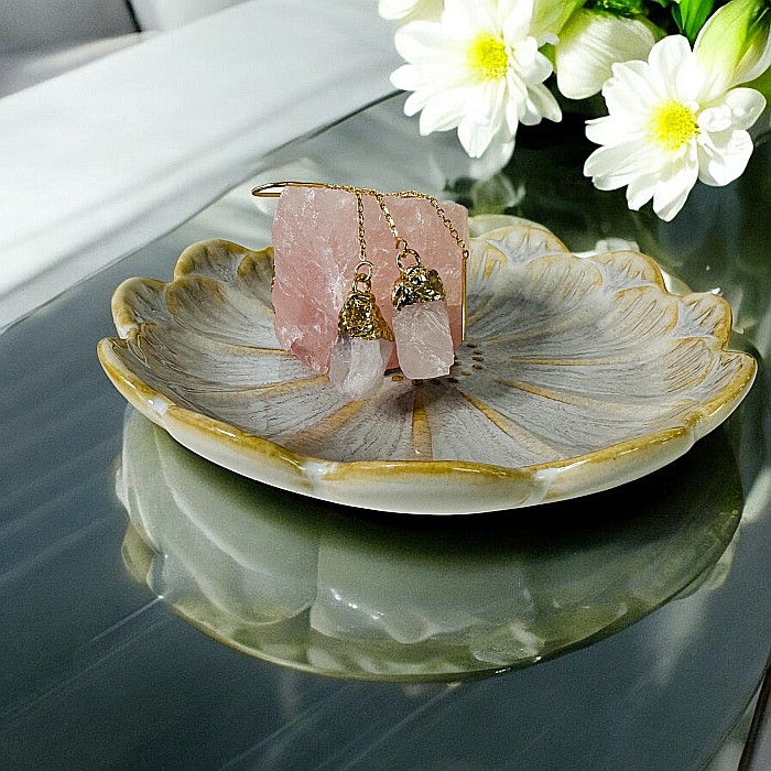 Cercei lungi drop eleganti Elara cu cristal brut de Cuart Roz placati cu aur [7]