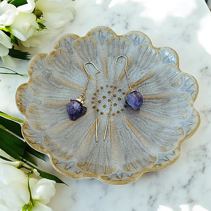 Cercei lungi drop eleganti Elara cu cristal brut de Ametist placati cu aur [2]