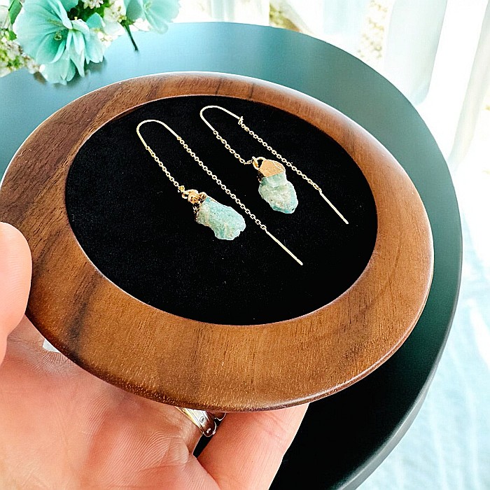 Cercei lungi drop eleganti Elara cu cristal brut de Amazonit placati cu aur [6]