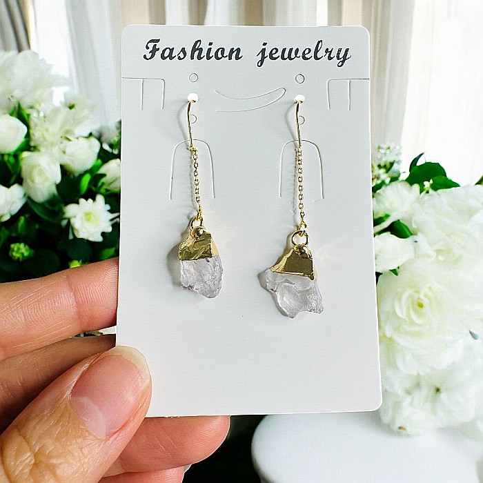 Cercei lungi drop eleganti Elara cu cristal brut de Cuart placati cu aur [7]