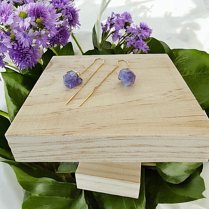 Cercei lungi drop eleganti Elara cu cristal brut de Ametist placati cu aur [4]