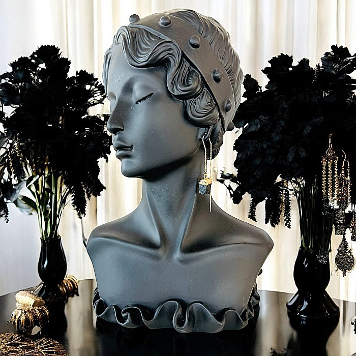 Cercei lungi drop eleganti Elara cu cristal brut de Turmalina neagra placati cu aur [3]