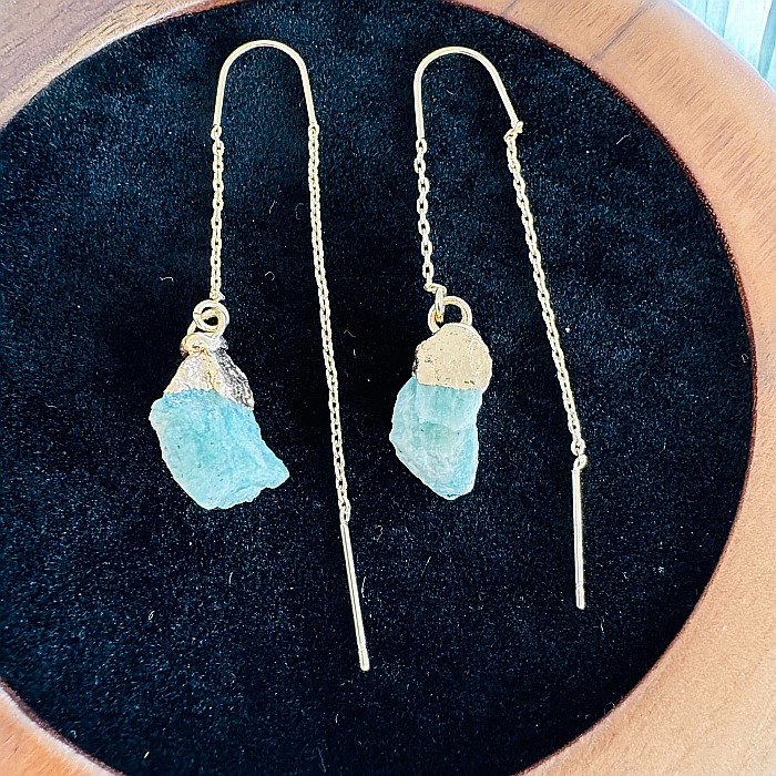 Cercei lungi drop eleganti Elara cu cristal brut de Amazonit placati cu aur [7]