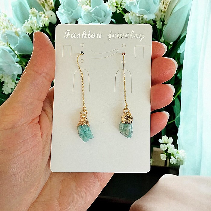 Cercei lungi drop eleganti Elara cu cristal brut de Amazonit placati cu aur [3]